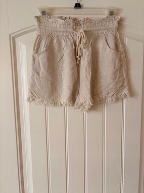 Pink Lily Cream High-Waist Smocked Drawstring Shorts